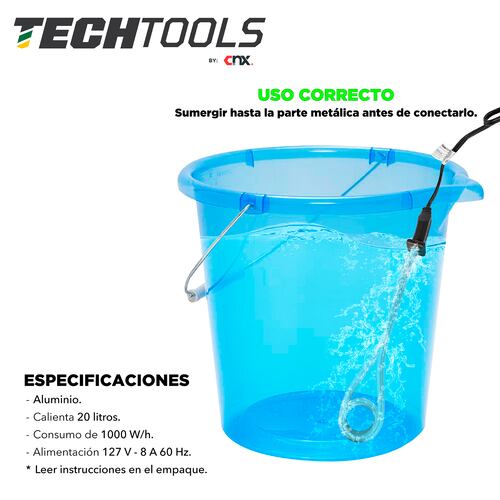 CNX Calentador Eléctrico de inmersión para agua, 1000w con cable de 70 cm largo