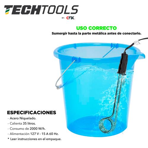CNX Calentador Eléctrico de inmersión para agua, 2000w con cable de 80 cm largo