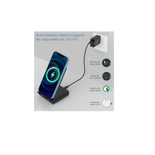 Cargador Inalámbrico Qi Con Carga Turbo Qc 3.0 Ip/sa 1 Hora.