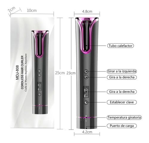 Rizador De Pelo Automático Inteligente Lcd Inalámbrico Negra