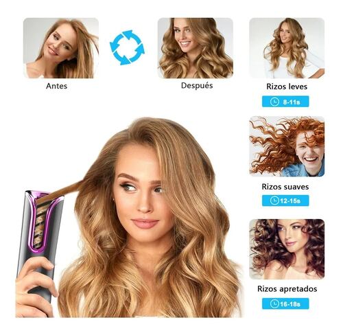Rizador De Pelo Automático Inteligente Lcd Inalámbrico Negra