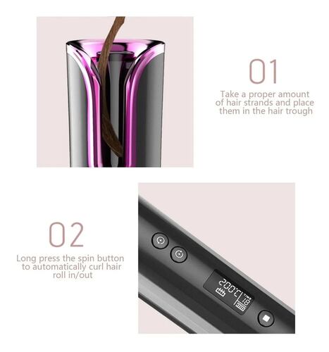 Rizador De Pelo Automático Inteligente Lcd Inalámbrico Negra