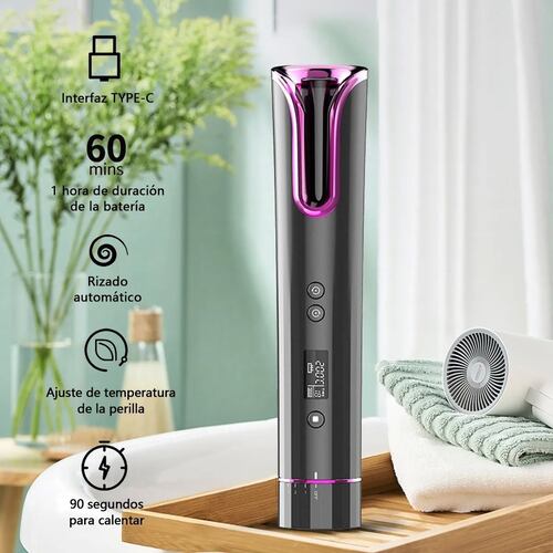 Rizador De Pelo Automático Inteligente Lcd Inalámbrico Negra