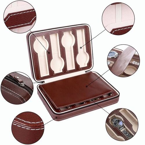 Estuche Organizador Portátil De Relojes Con 8 Espacios Marron