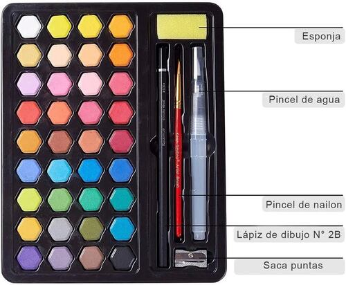 Acuarelas Profesionales 36 Colores Con Estuche