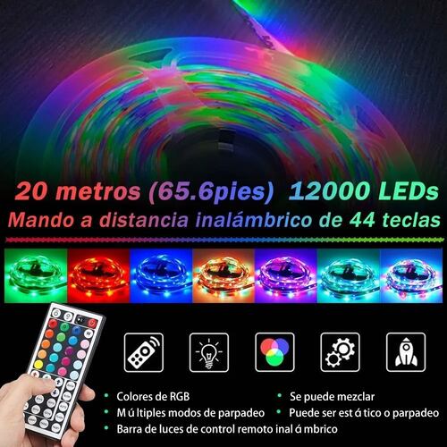 Tira De Luces Led Rgb 20m Kits Con Control De 44 Botones