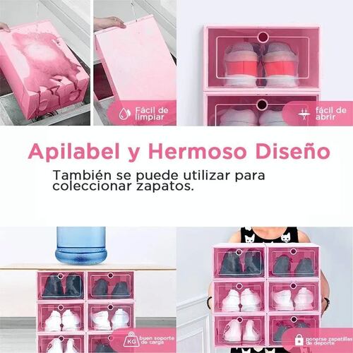 Zapatera 12 Piezas Apilables Para Zapatos Rosa