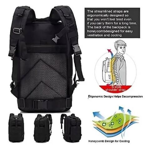 Mochila Militar Táctica Multiusos Camping Muy Resistente Negro