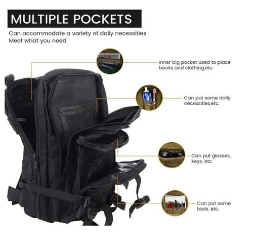 Mochila Militar Táctica Multiusos Camping Muy Resistente Negro