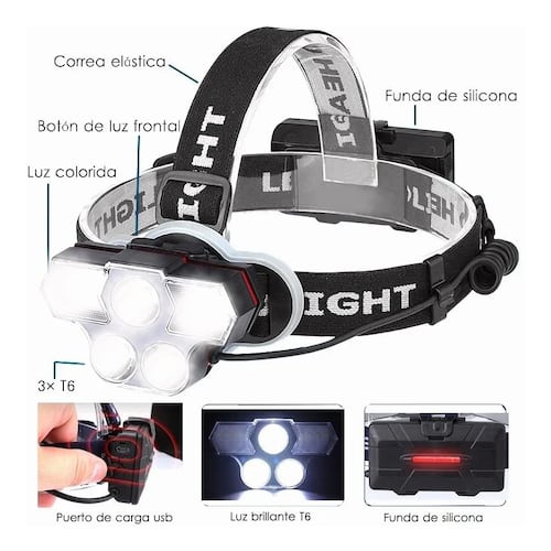 Lampara Cabeza Recargable 12000 Lúmenes Linterna Frontal Led
