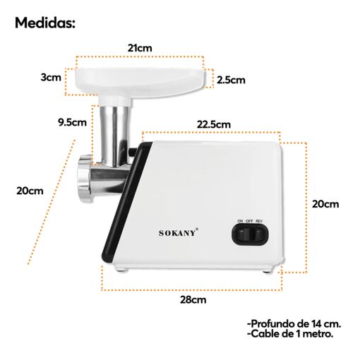 Molino de Carne Eléctrico Archy 2500W Acero Inoxidable Picador Embutidor Salchicha tipo Industrial Cocina Restaurante