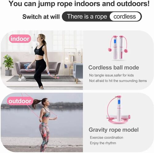 Cuerda De Saltar Digital Ajustable Con Contador Rosa con Blanco