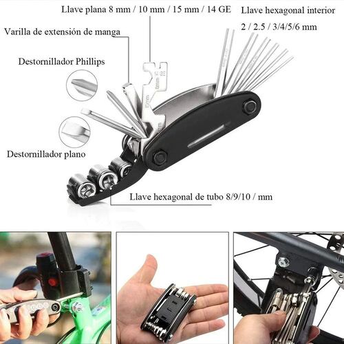 Kit Herramientas Bicicleta Reparación 16 En 1 Con Mini Bomba