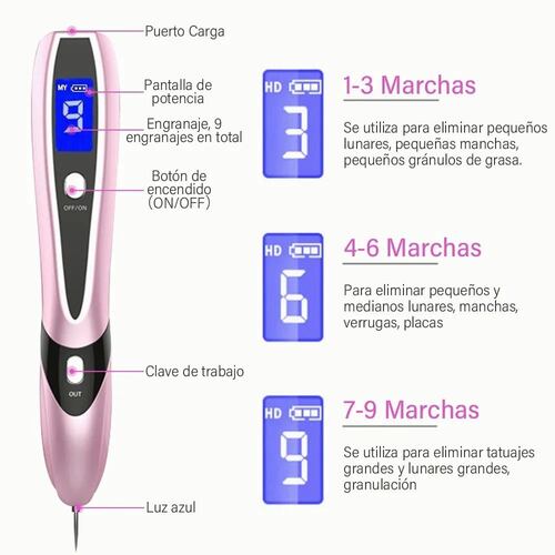 Pluma Cauterizador 9 En 1 Con Luz Azul Para Pecas Y Lunares Rosa