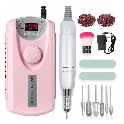 Torno Eléctrico Uñas Portátil, 7 En 1 Torno Uñas Profesional Rosa