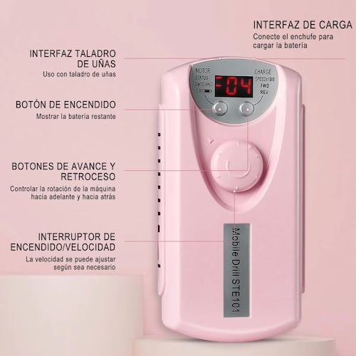Torno Eléctrico Uñas Portátil, 7 En 1 Torno Uñas Profesional Rosa