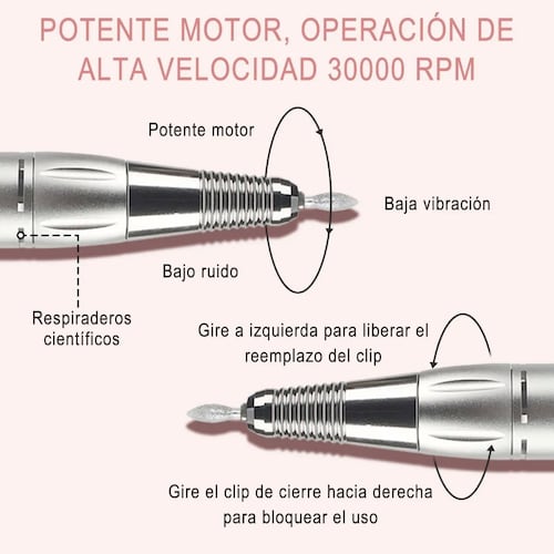 Torno Eléctrico Uñas Portátil, 7 En 1 Torno Uñas Profesional Rosa