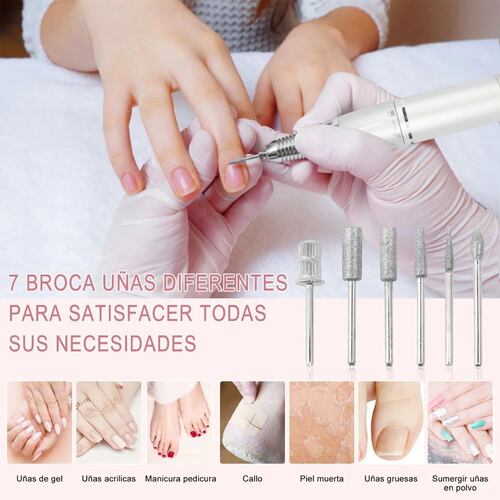 Torno Eléctrico Uñas Portátil, 7 En 1 Torno Uñas Profesional Rosa