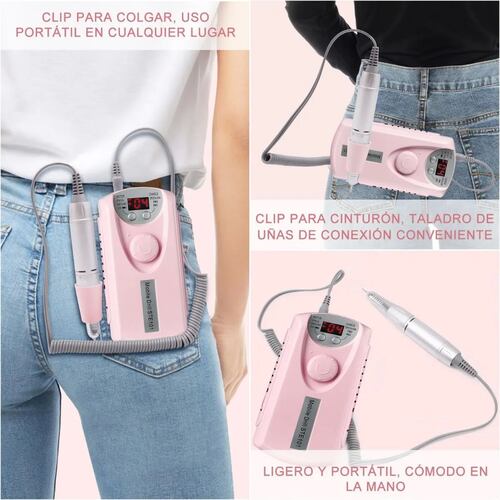 Torno Eléctrico Uñas Portátil, 7 En 1 Torno Uñas Profesional Rosa