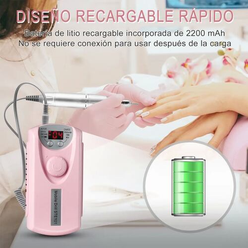 Torno Eléctrico Uñas Portátil, 7 En 1 Torno Uñas Profesional Rosa