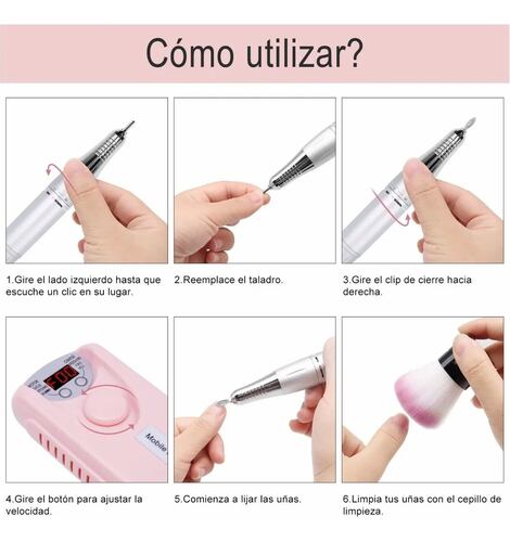 Torno Eléctrico Uñas Portátil, 7 En 1 Torno Uñas Profesional Rosa