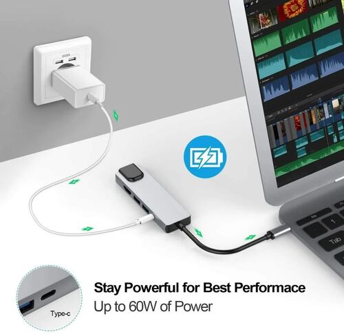 Tipo C Hub 5 En 1 Adaptador Usb C A Hdmi Con Ethernet Gris