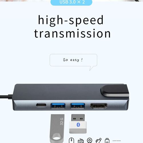 Tipo C Hub 5 En 1 Adaptador Usb C A Hdmi Con Ethernet Gris