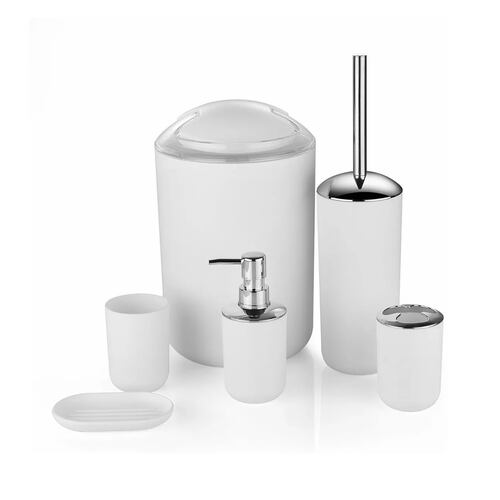 Juego De Accesorios De Baño De 6, Artículos De Tocador Blanco