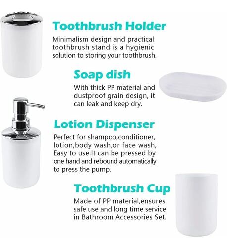 Juego De Accesorios De Baño De 6, Artículos De Tocador Blanco