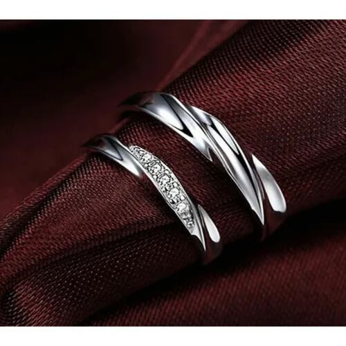 2 Anillos De Compromiso De Pareja De 925 Plata Ajustable..