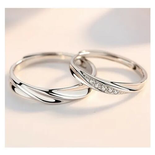 2 Anillos De Compromiso De Pareja De 925 Plata Ajustable..