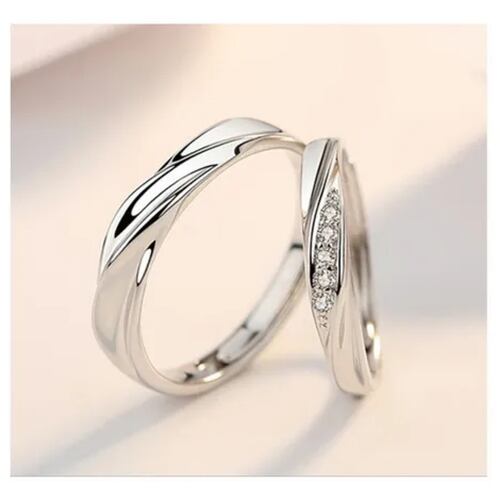 2 Anillos De Compromiso De Pareja De 925 Plata Ajustable..