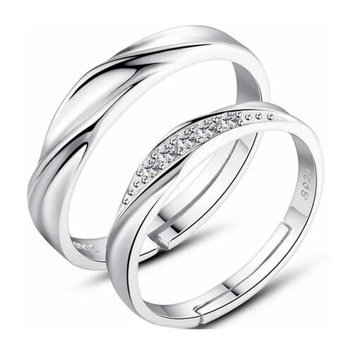 2 Anillos De Compromiso De Pareja De 925 Plata Ajustable..