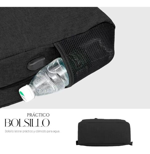 Mochila Para Laptop Carga Usb Negra De Cuadros