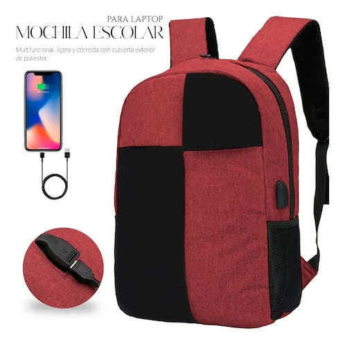 Mochila Para Laptop Carga Usb Negra con Rojo