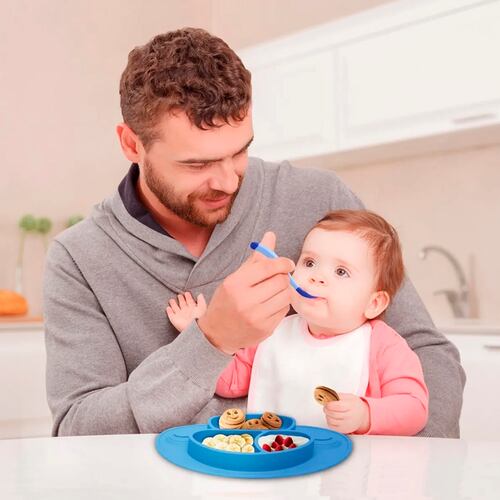 Plato Para Bebe Antiderrapante Adherible De Silicon Cubiertos