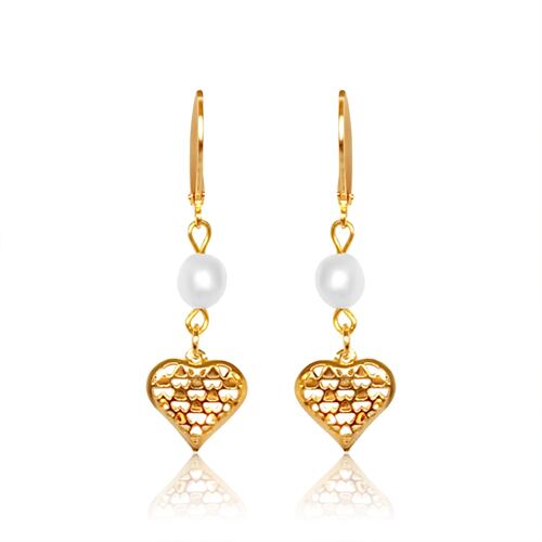 Aretes Corazón Ideas Cristal Oro Laminado 18K con Perla