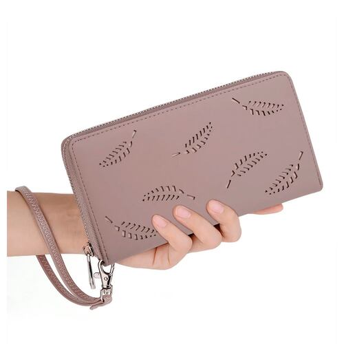 Cartera Uto Con 18 Bolsillos Y Brazalete Para Mujer Rosa.