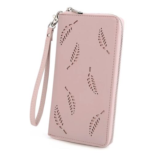 Cartera Uto Con 18 Bolsillos Y Brazalete Para Mujer Rosa.
