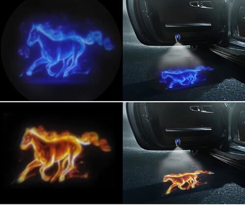 Par de luces led de bienvenida para puertas de carro, caballos de fuego