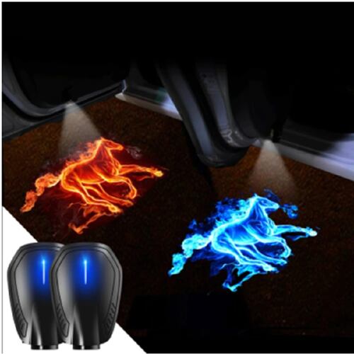 Par de luces led de bienvenida para puertas de carro, caballos de fuego