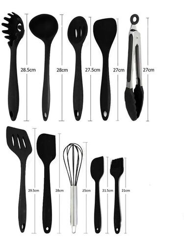 Set 10 Utensilios De Cocina Silicona Negros