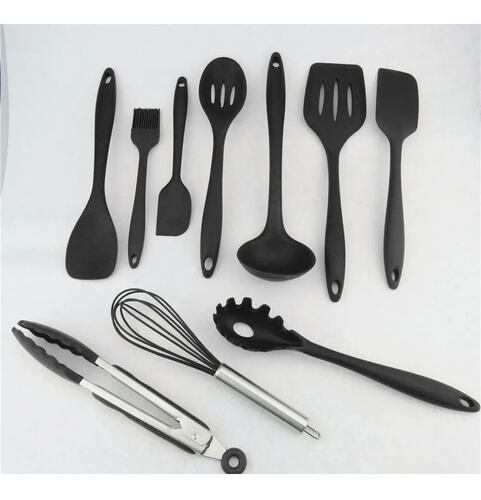 Set 10 Utensilios De Cocina Silicona Negros