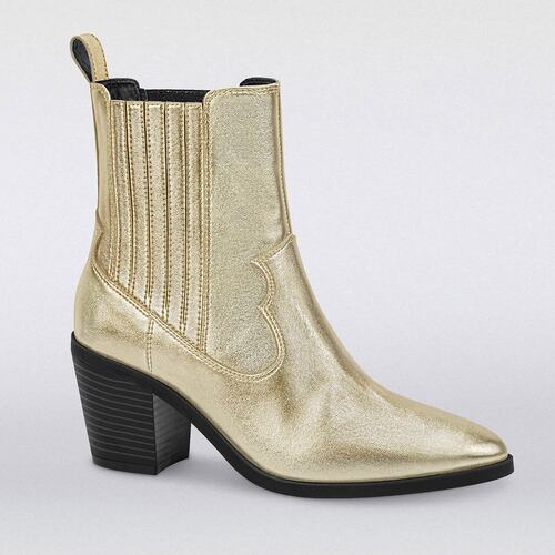 Bota vaquera metálica color plata con tacón para mujer, marca Salamandra, mod. 1056074