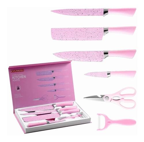 Juego de 6 Cuchillos Rosa Acero Inoxidable