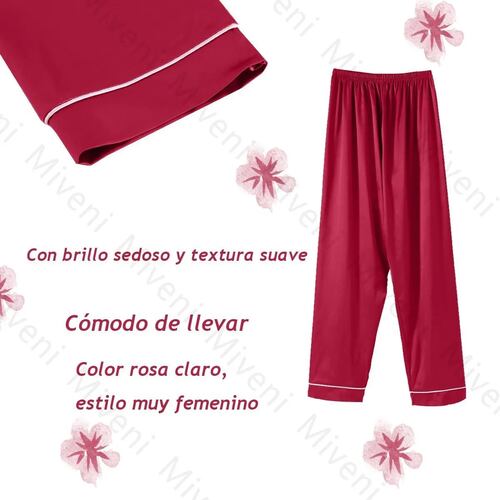 Pijamas Para Mujer De Seda 7 Piezas Roja Talla L