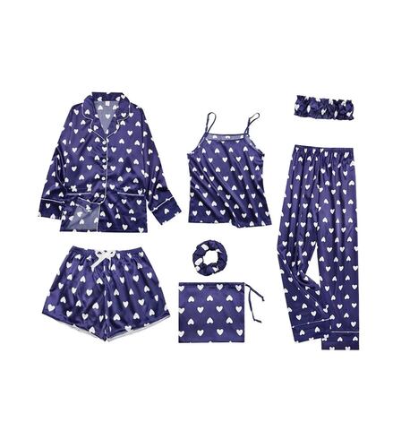 7 Piezas Pijamas  Azul de Corazones Talla M