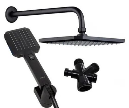Regadera Negra 26cm+ Tubo 50cm+ Regadera Telefono Negra Lujo