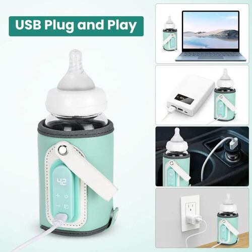 Calentador Biberones Bebes De Mamilas Lcd Portátil Usb Verde