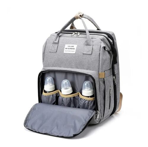 Mochila Pañalera Cuna Impermeable Para Bebe Gris